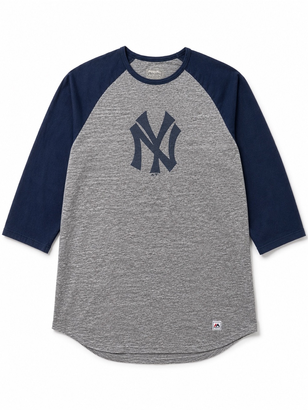 Majestic New York Yankees Raglan Baseball Tee Gray Navy XXL MLB